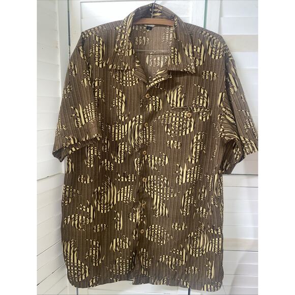 Vtg Maltos Men's Rave Disco 70s Button Down Shirt Brown Tan Floral Stripes LRG - Picture 1 of 8